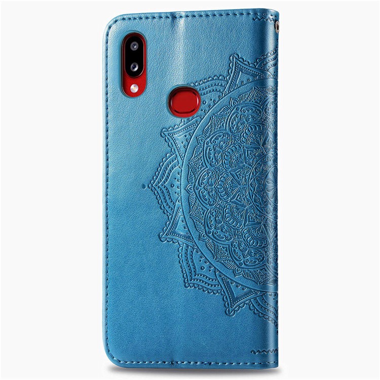 Embossed Mandala Flower Wallet Stand Leather Cover for Samsung Galaxy A10s - Blue-7