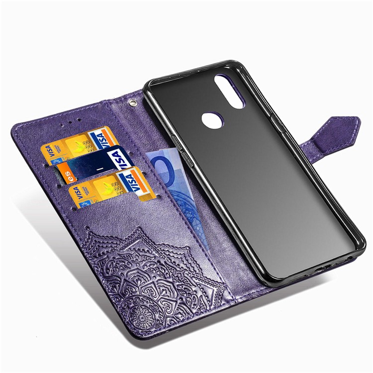 Embossed Mandala Flower Wallet Stand Leather Cover for Samsung Galaxy A10s - Purple-10