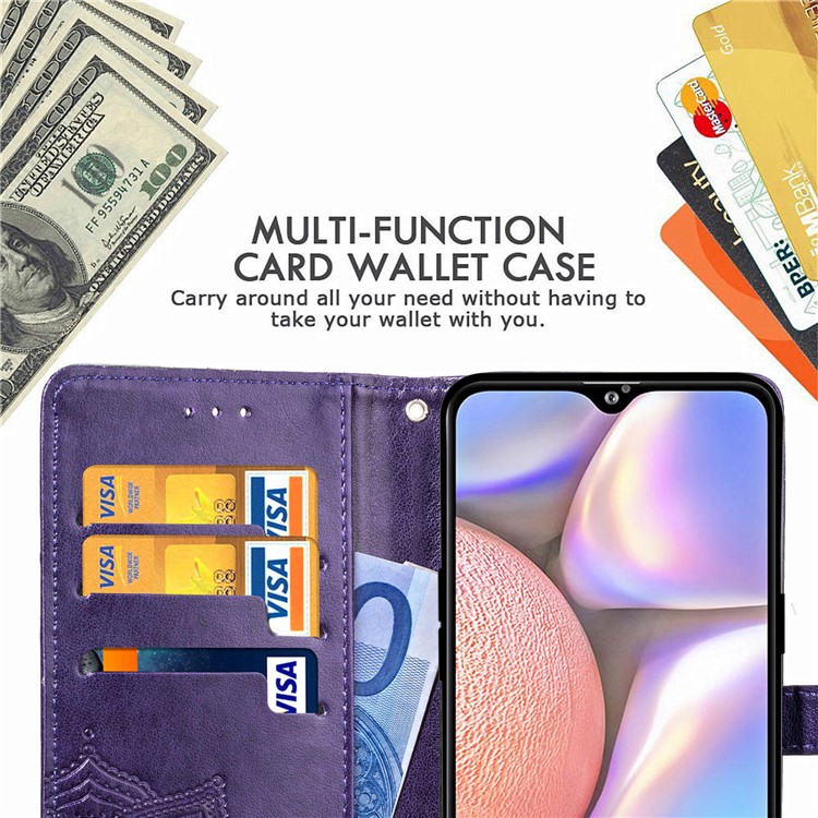 Embossed Mandala Flower Wallet Stand Leather Cover for Samsung Galaxy A10s - Purple-11