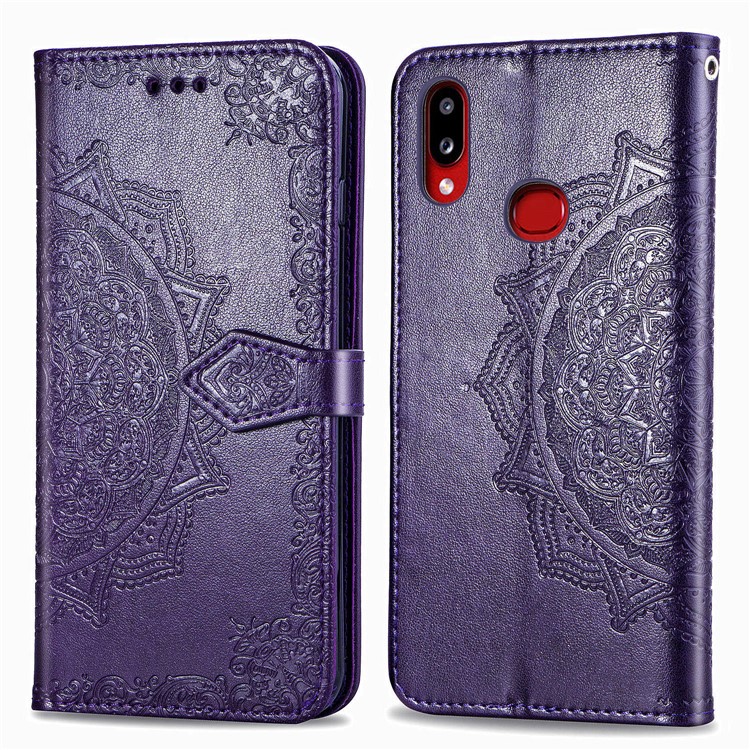 Embossed Mandala Flower Wallet Stand Leather Cover for Samsung Galaxy A10s - Purple-5