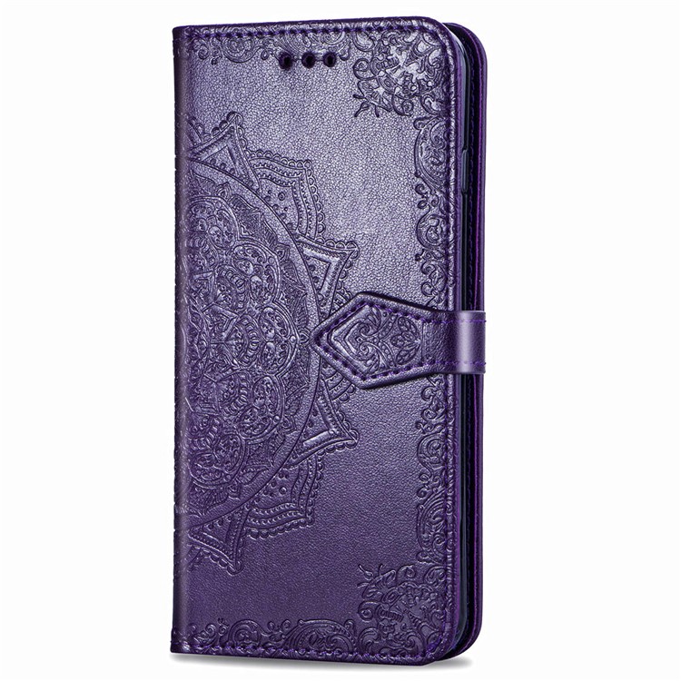 Embossed Mandala Flower Wallet Stand Leather Cover for Samsung Galaxy A10s - Purple-6