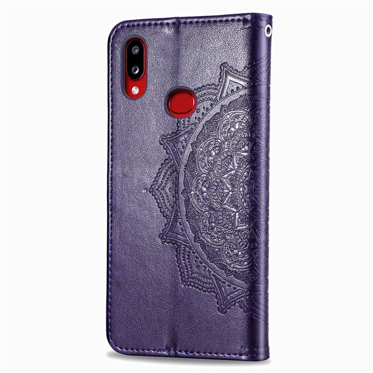 Embossed Mandala Flower Wallet Stand Leather Cover for Samsung Galaxy A10s - Purple-7