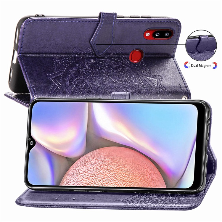 Embossed Mandala Flower Wallet Stand Leather Cover for Samsung Galaxy A10s - Purple-9