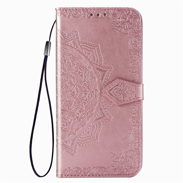 Cubierta de Cuero de Soporte de Billetera de Mandala en Relieve Para Samsung Galaxy A10s - Oro Rosa-2