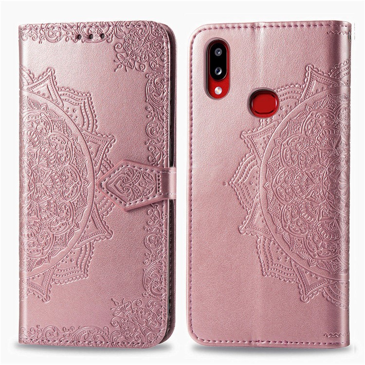 Cubierta de Cuero de Soporte de Billetera de Mandala en Relieve Para Samsung Galaxy A10s - Oro Rosa