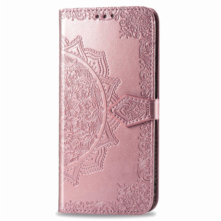 Embossed Mandala Flower Wallet Stand Leather Cover for Samsung Galaxy A10s - Rose Gold-7