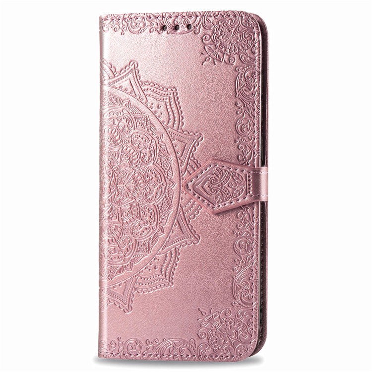 Cubierta de Cuero de Soporte de Billetera de Mandala en Relieve Para Samsung Galaxy A10s - Oro Rosa