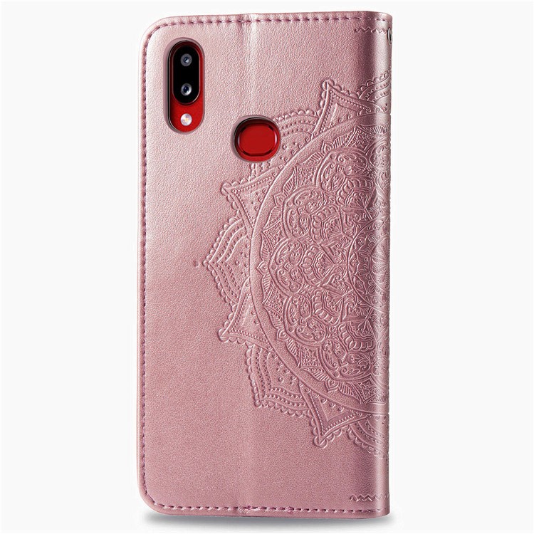 Embossed Mandala Flower Wallet Stand Leather Cover for Samsung Galaxy A10s - Rose Gold-8
