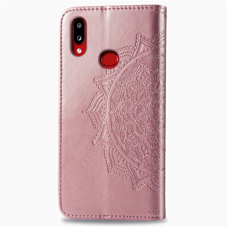 Cubierta de Cuero de Soporte de Billetera de Mandala en Relieve Para Samsung Galaxy A10s - Oro Rosa