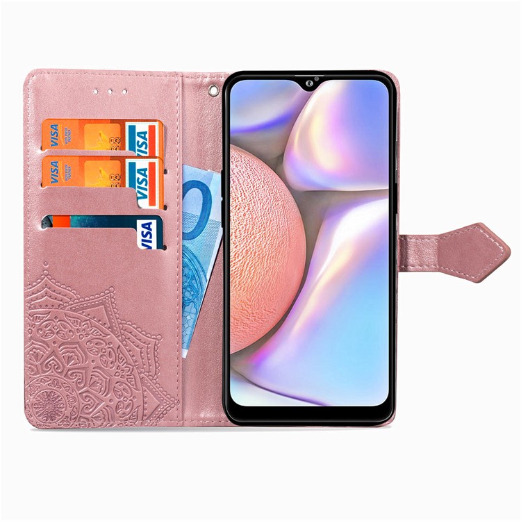 Cubierta de Cuero de Soporte de Billetera de Mandala en Relieve Para Samsung Galaxy A10s - Oro Rosa