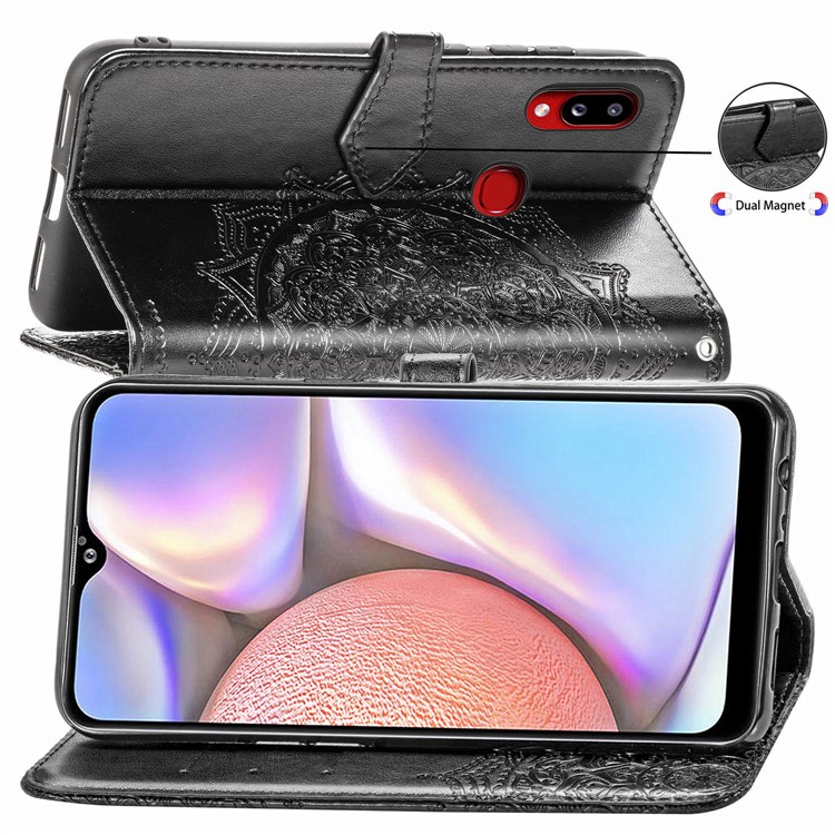 Embossed Mandala Flower Wallet Stand Leather Cover for Samsung Galaxy A10s - Black-10