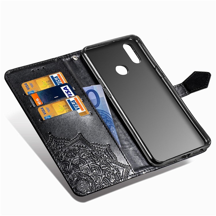 Embossed Mandala Flower Wallet Stand Leather Cover for Samsung Galaxy A10s - Black-11