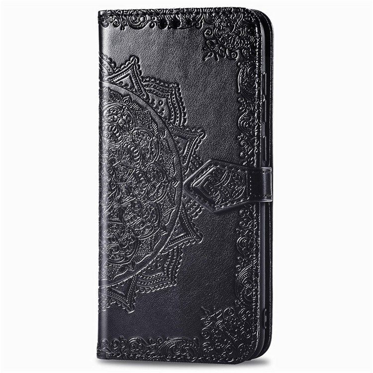 Campa de Couro Com Carteira de Flor de Mandala em Relevo Para a Samsung Galaxy A10s - Preto