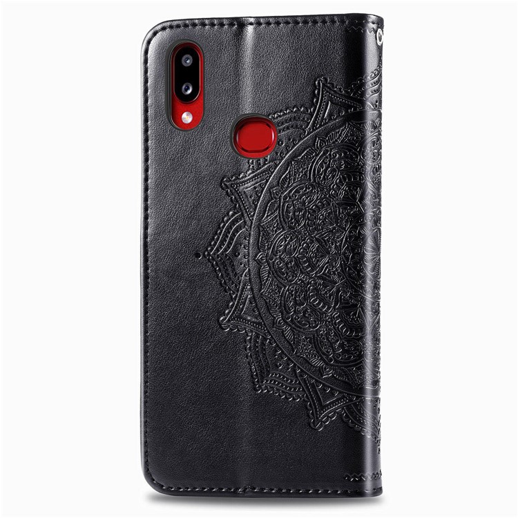 Portafoglio Fiore in Rilievo Mandala Coperchio in Pelle Per Samsung Galaxy A10s - Nero