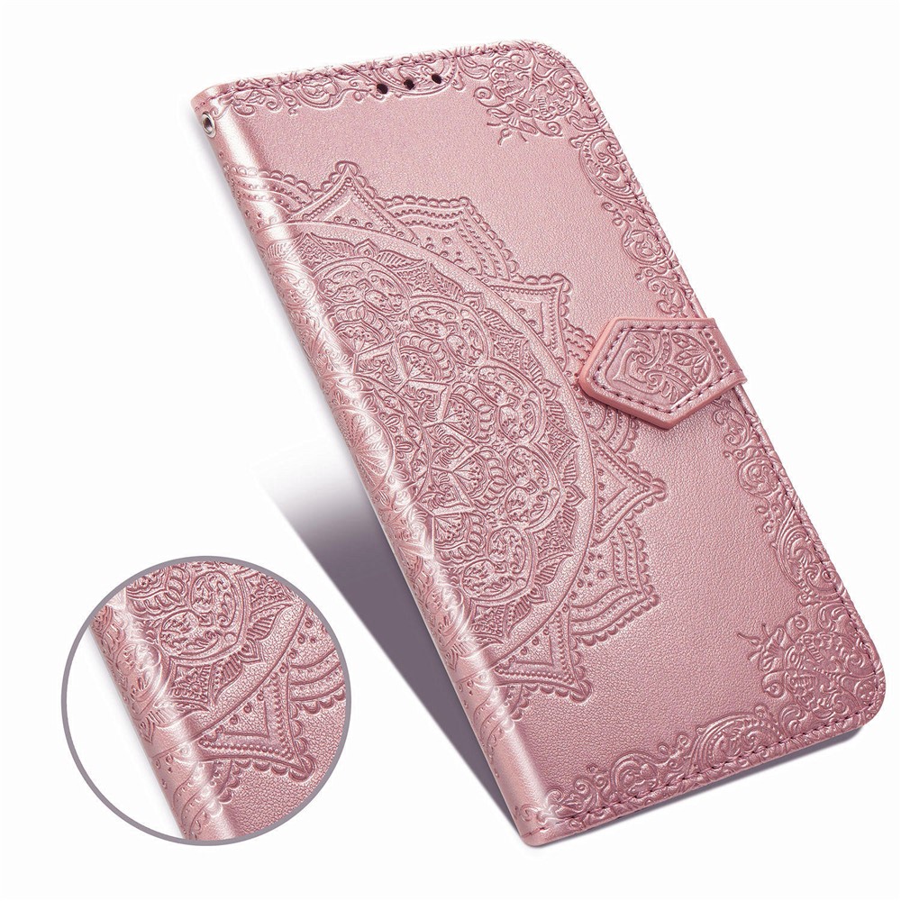 Embossed Mandala Flower Wallet Stand Leather Case for Samsung Galaxy A50s/A50/A30s - Rose Gold-3
