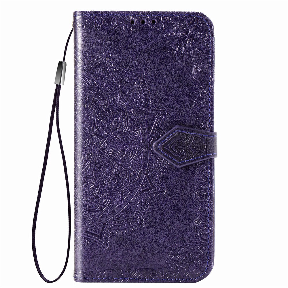 Étui en Cuir du Portefeuille de Fleurs Mandala en Relief Pour Samsung Galaxy A50s / A50 / A30s - Violet