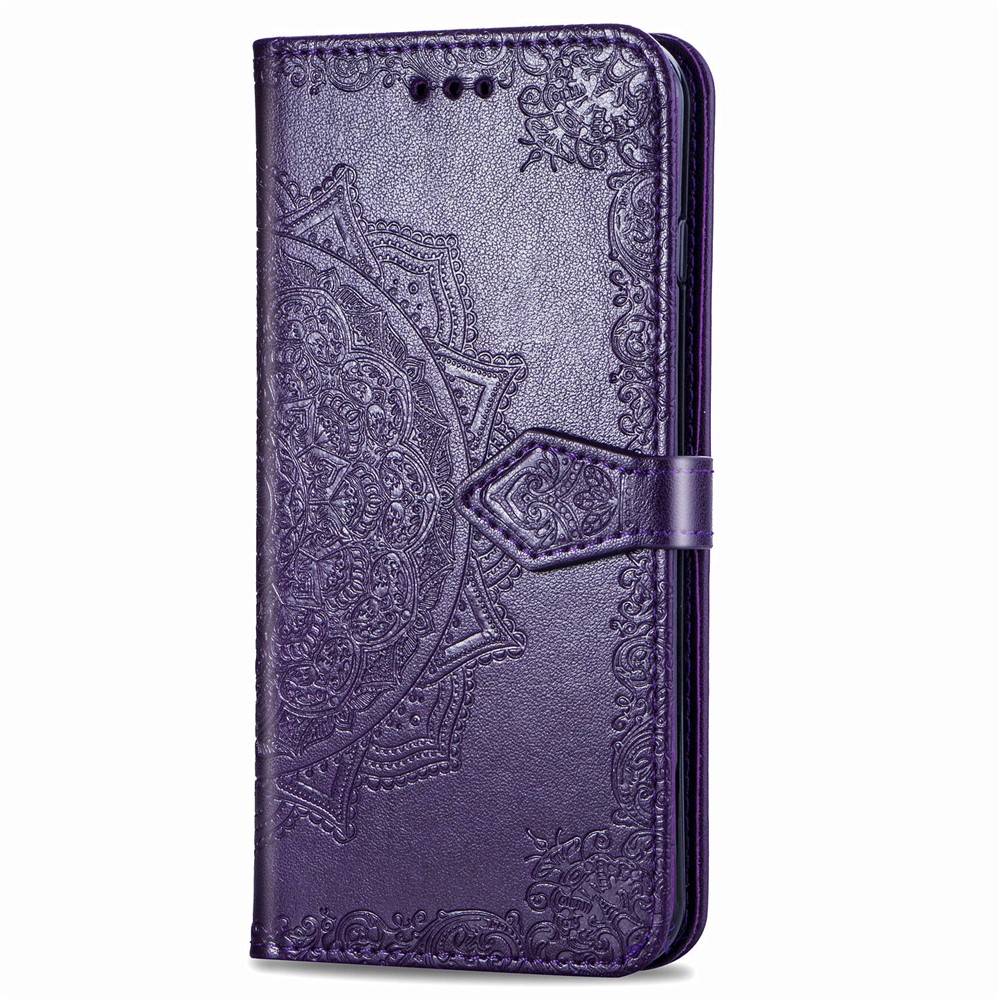 Caixa de Couro da Carteira de Flor de Mandala em Relevo Para Samsung Galaxy A50s/a50/a30s - Roxo-7