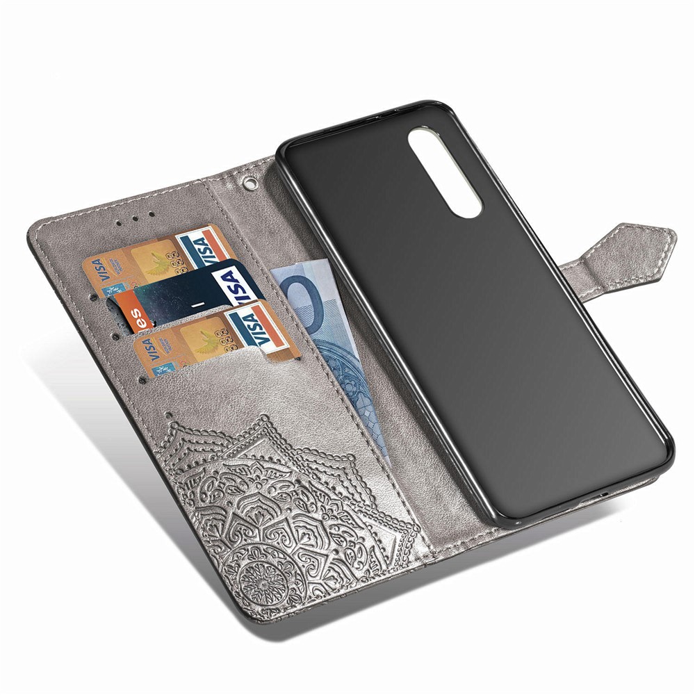 Embossed Mandala Flower Wallet Stand Leather Case for Samsung Galaxy A50s/A50/A30s - Grey-11