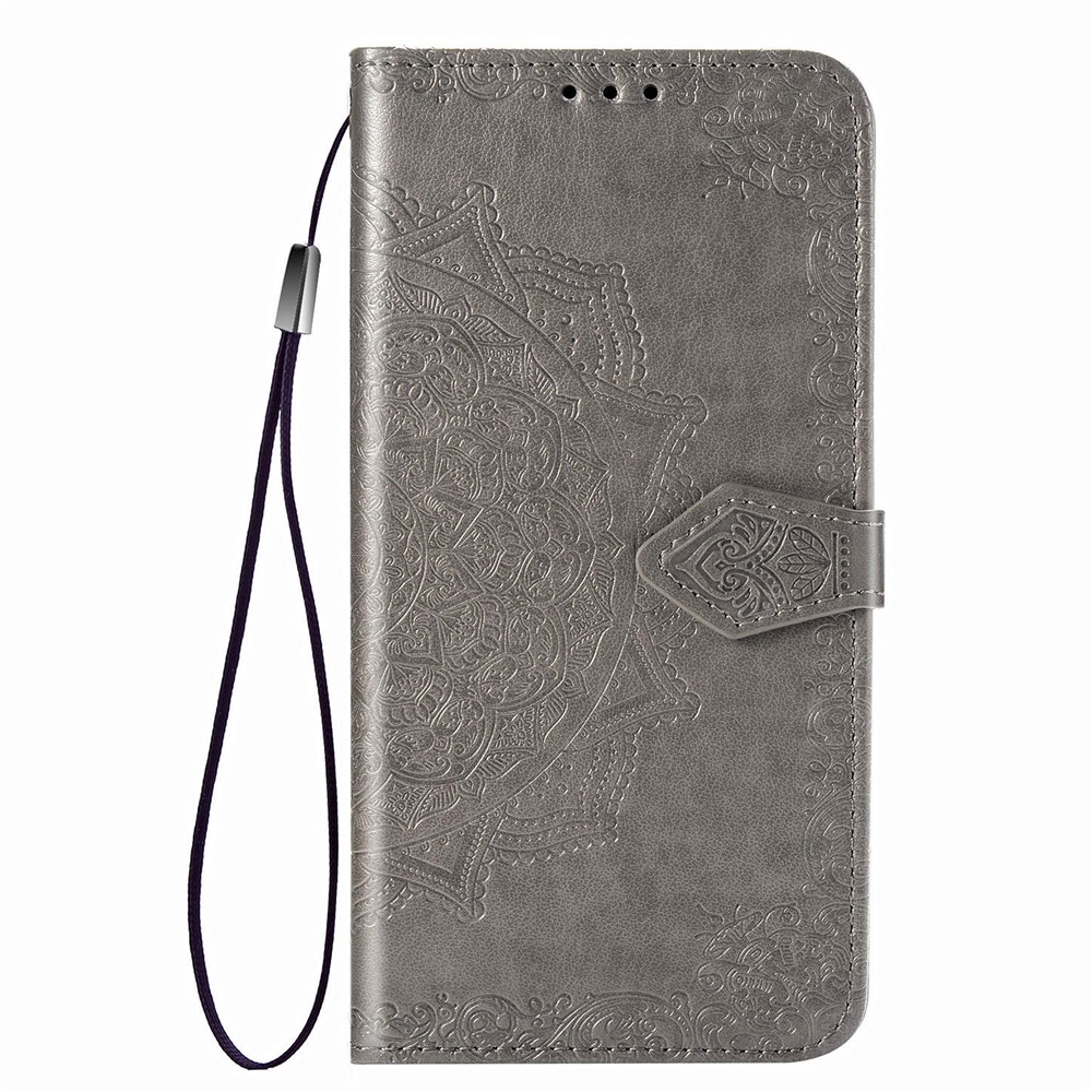 Étui en Cuir du Portefeuille de Fleurs Mandala en Relief Pour Samsung Galaxy A50s / A50 / A30s - Gris-2