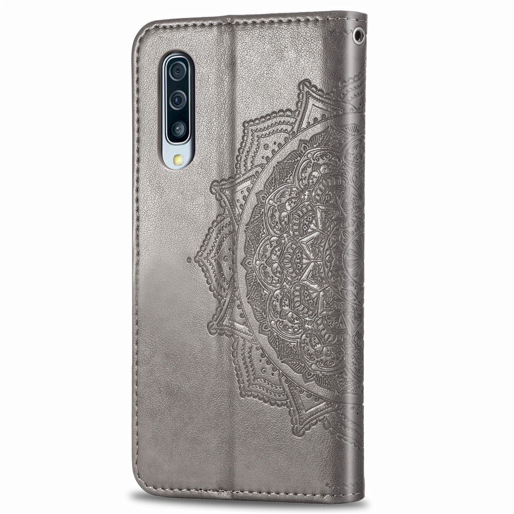 Étui en Cuir du Portefeuille de Fleurs Mandala en Relief Pour Samsung Galaxy A50s / A50 / A30s - Gris