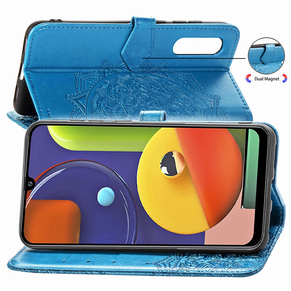 Embossed Mandala Flower Wallet Stand Leather Case for Samsung Galaxy A50s/A50/A30s - Blue-10