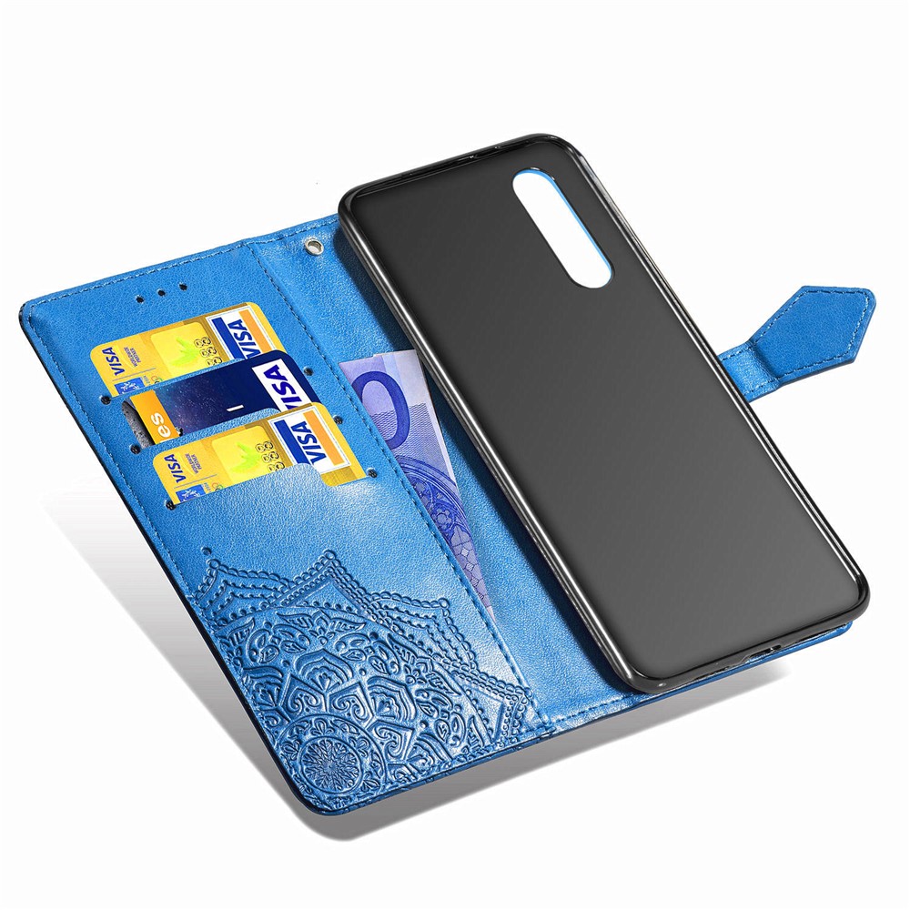 Embossed Mandala Flower Wallet Stand Leather Case for Samsung Galaxy A50s/A50/A30s - Blue-11
