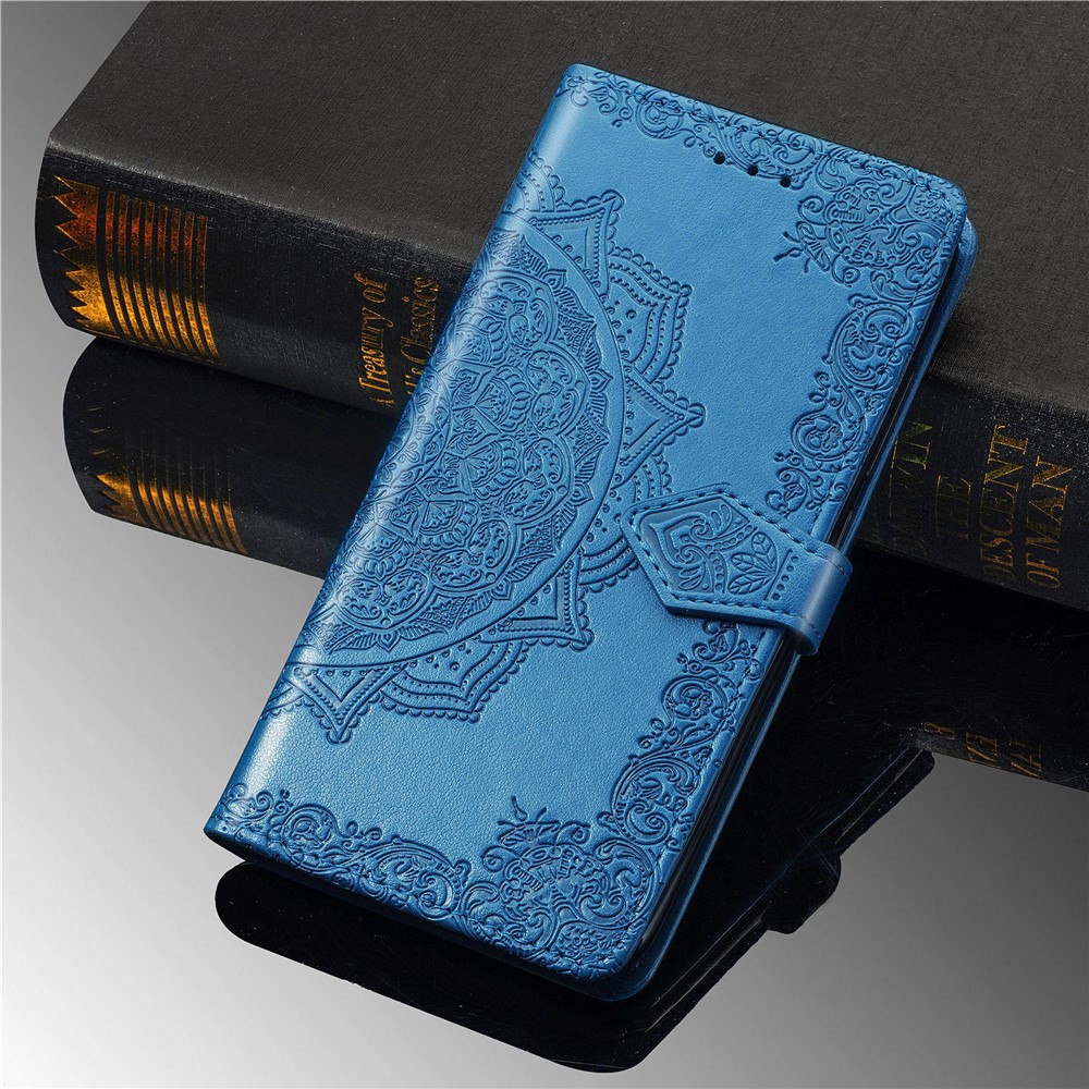 Embossed Mandala Flower Wallet Stand Leather Case for Samsung Galaxy A50s/A50/A30s - Blue-13
