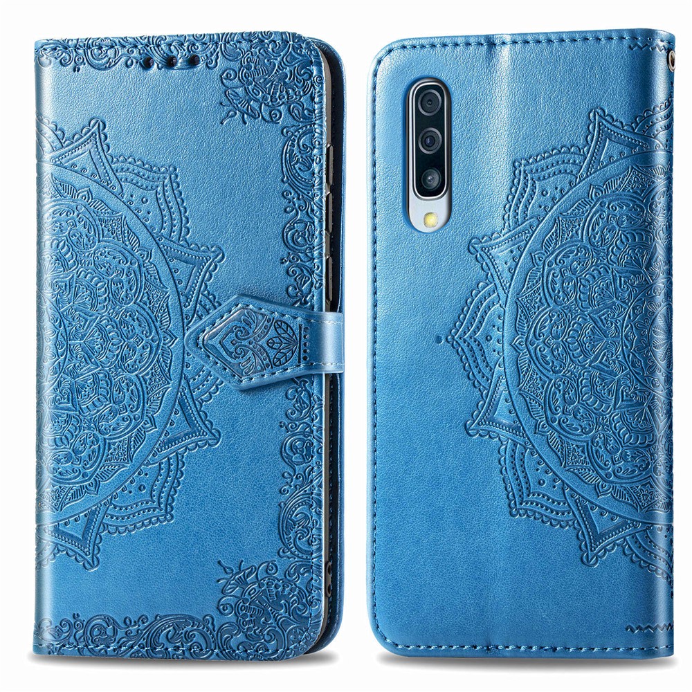 Embossed Mandala Flower Wallet Stand Leather Case for Samsung Galaxy A50s/A50/A30s - Blue-6