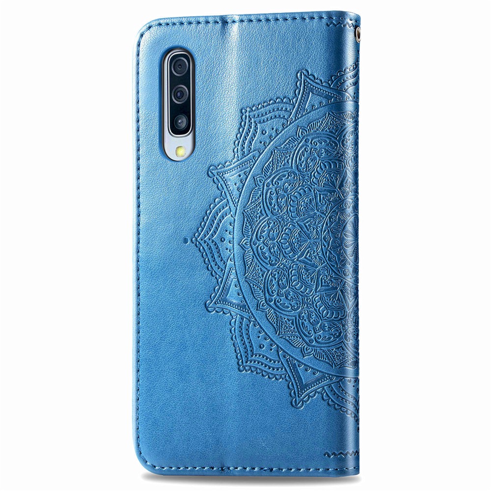 Embossed Mandala Flower Wallet Stand Leather Case for Samsung Galaxy A50s/A50/A30s - Blue-8