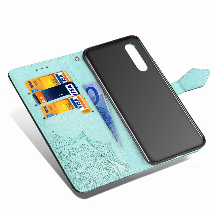Embossed Mandala Flower Wallet Stand Leather Case for Samsung Galaxy A50s/A50/A30s - Cyan-10