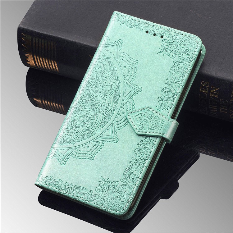 Embossed Mandala Flower Wallet Stand Leather Case for Samsung Galaxy A50s/A50/A30s - Cyan-11