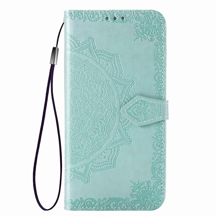 Embossed Mandala Flower Wallet Stand Leather Case for Samsung Galaxy A50s/A50/A30s - Cyan-2