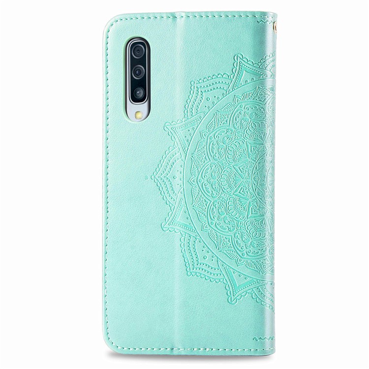 Embossed Mandala Flower Wallet Stand Leather Case for Samsung Galaxy A50s/A50/A30s - Cyan-7