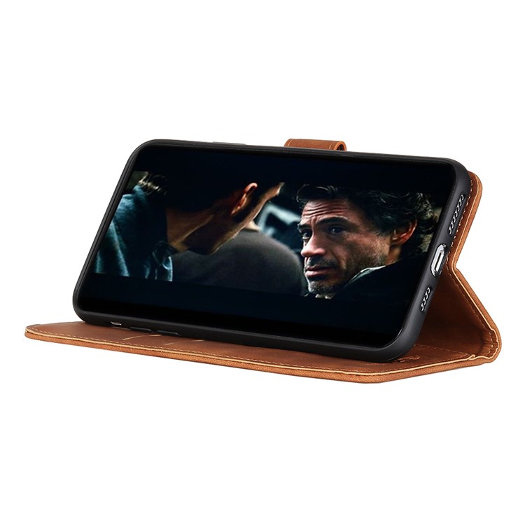 KHAZNEH Retro Style Wallet Stand Leather Case for Samsung Galaxy A70 - Brown-7