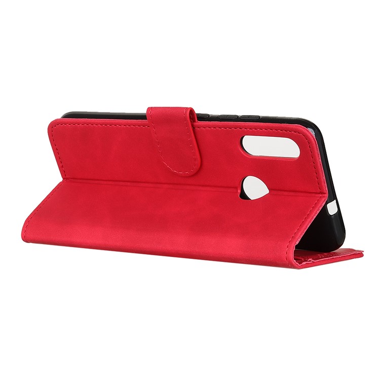 KHAZNEH Vintage Style Leather Wallet Protective Case for Samsung Galaxy A20/A30 - Red-9
