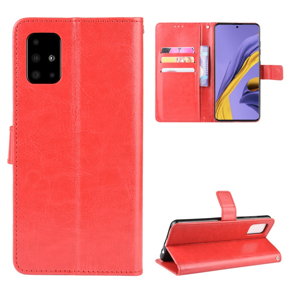 Crazy Horse Wallet Leather Stand Phone Casing for Samsung Galaxy A71 A715 - Red-1