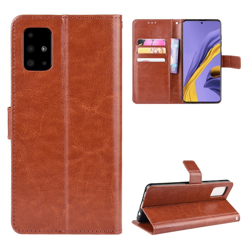 Crazy Horse Wallet Leather Stand Phone Casing for Samsung Galaxy A71 A715 - Brown-1