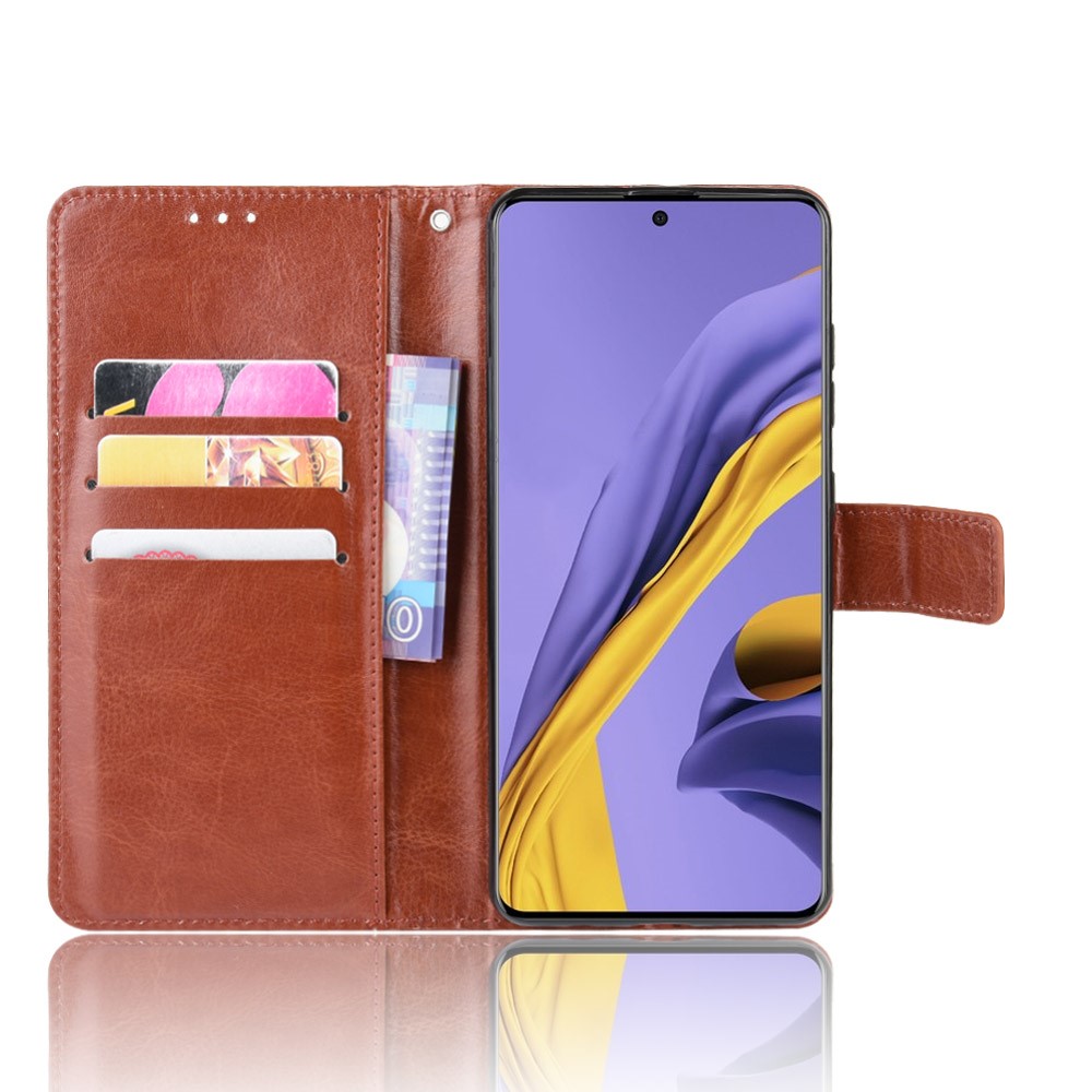 Cassa Del Telefono Del Supporto Del Portafoglio Del Portafoglio Del Cavallo Pazzo Per Samsung Galaxy A71 A715 - Marrone-4