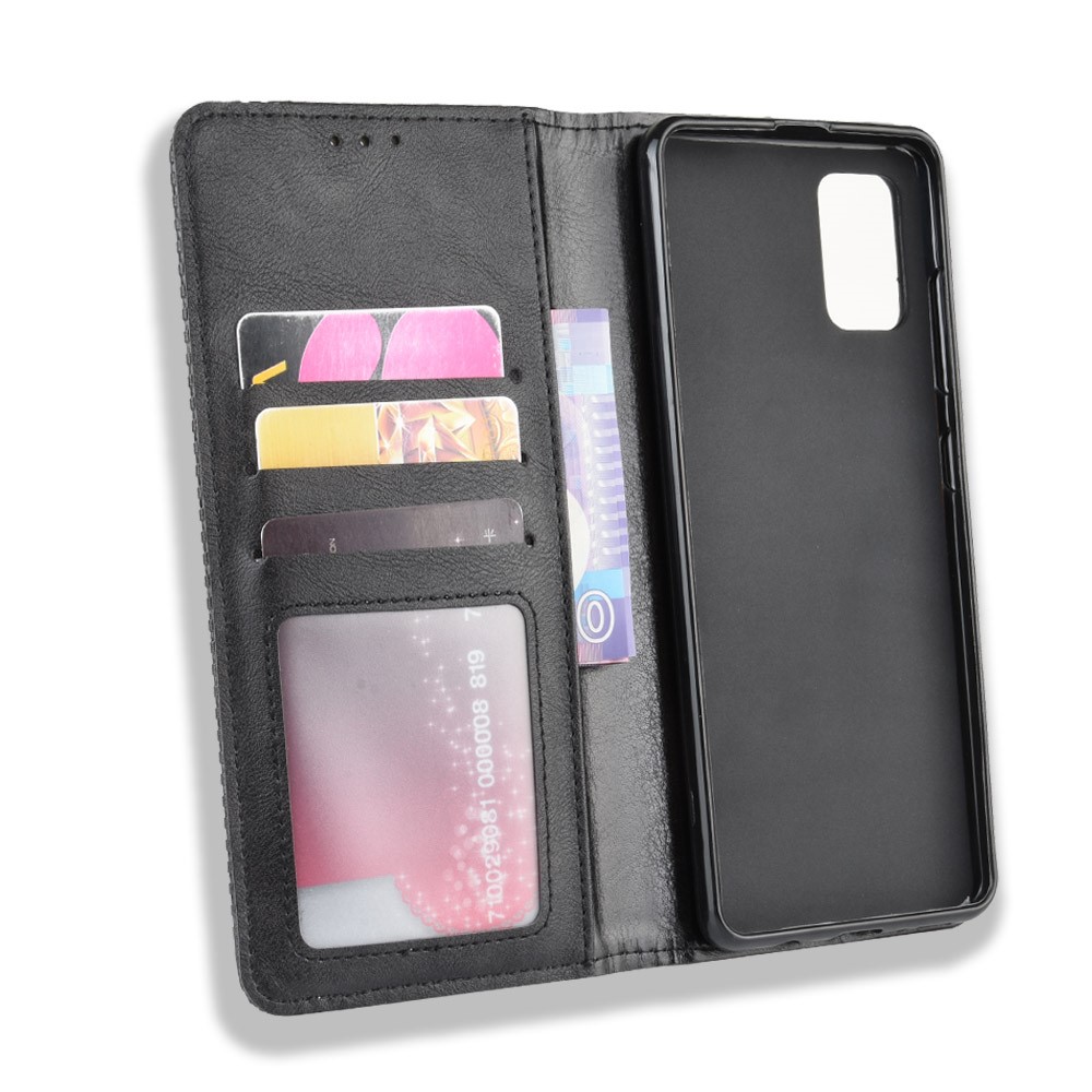 Vintage Style Leather Wallet Phone Case for Samsung Galaxy A71 A715 - Black-3