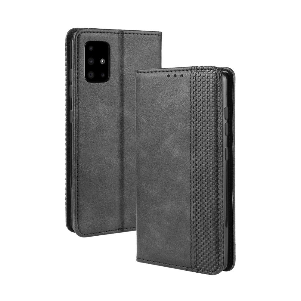 Vintage Style Leather Wallet Phone Case for Samsung Galaxy A71 A715 - Black-7