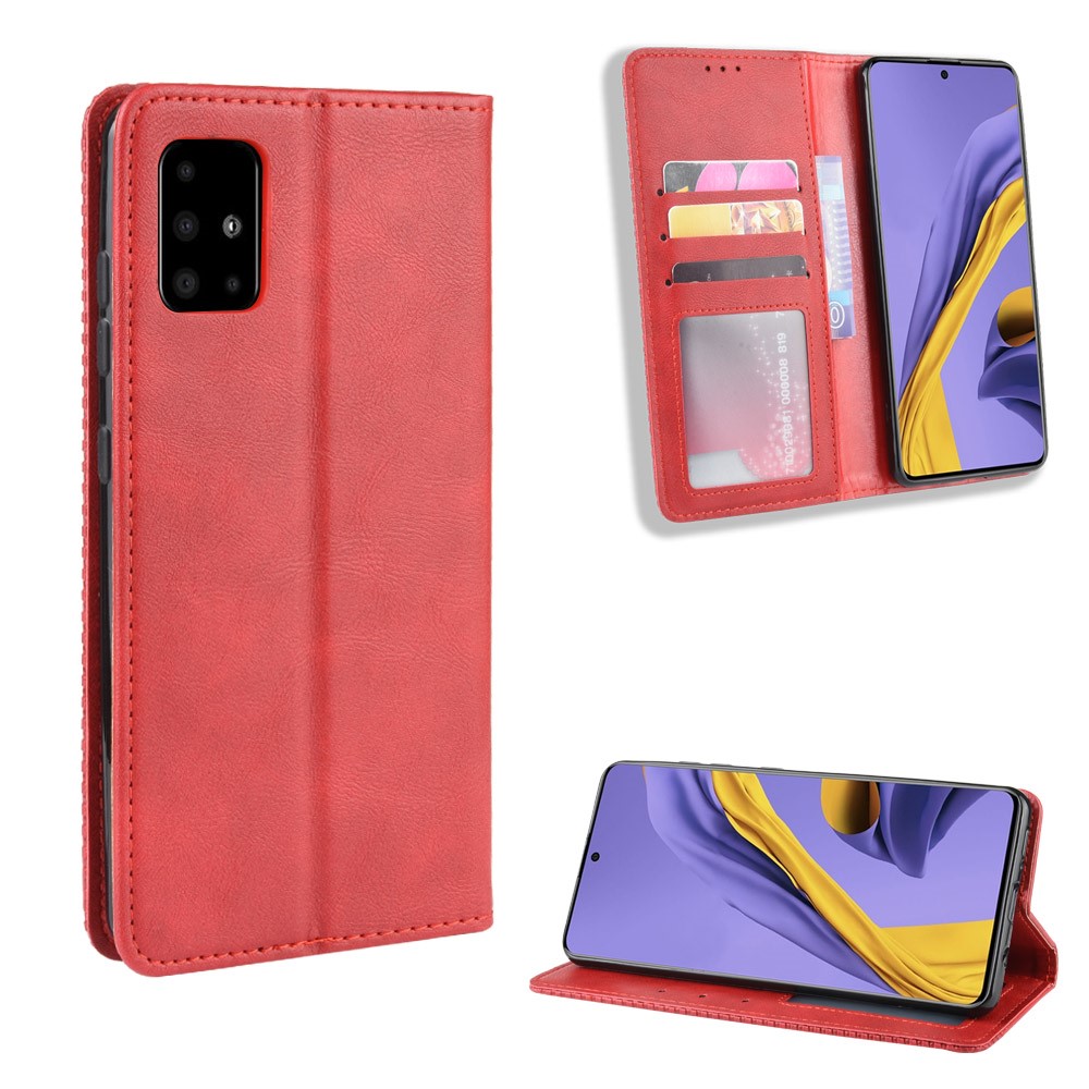 Vintage Style Leather Wallet Phone Case for Samsung Galaxy A71 A715 - Red-1