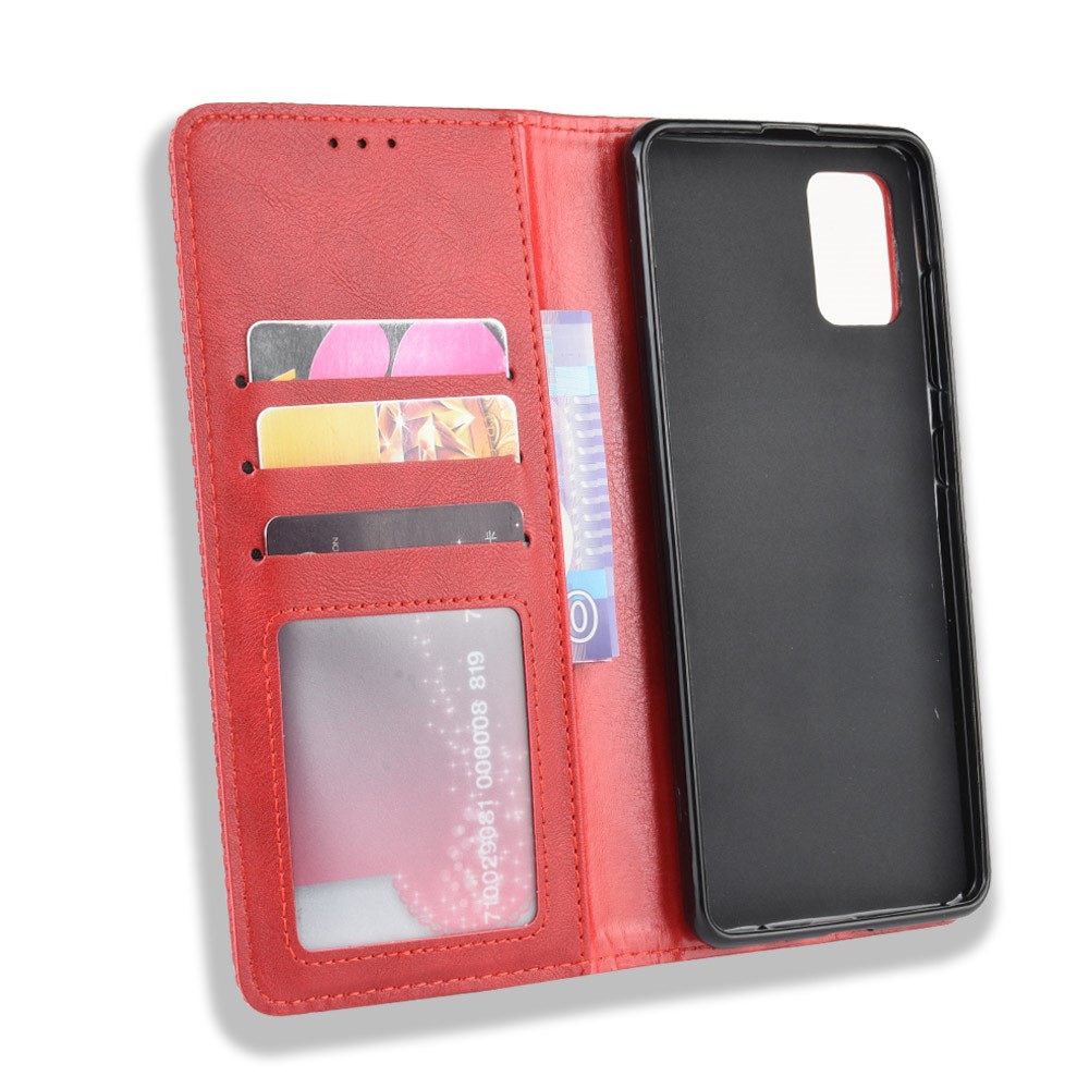 Vintage Style Leather Wallet Phone Case for Samsung Galaxy A71 A715 - Red-3
