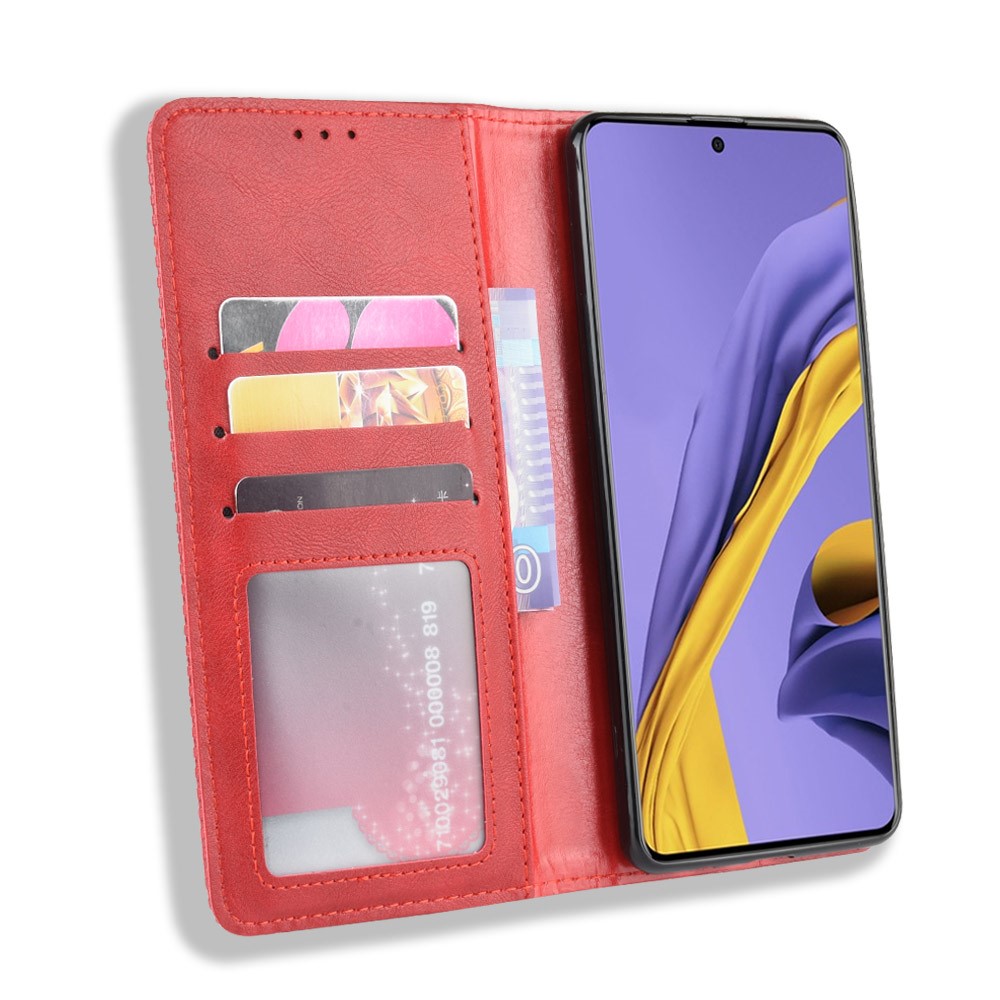 Vintage Style Leather Wallet Phone Case for Samsung Galaxy A71 A715 - Red-4