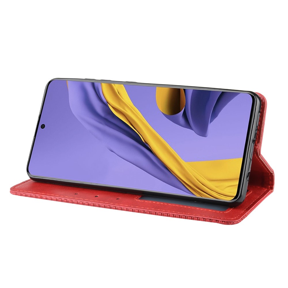 Vintage Style Leather Wallet Phone Case for Samsung Galaxy A71 A715 - Red-5