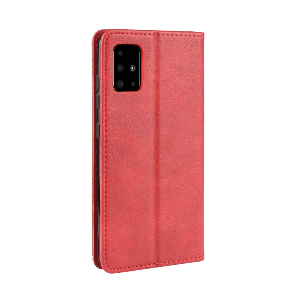 Vintage Style Leather Wallet Phone Case for Samsung Galaxy A71 A715 - Red-6