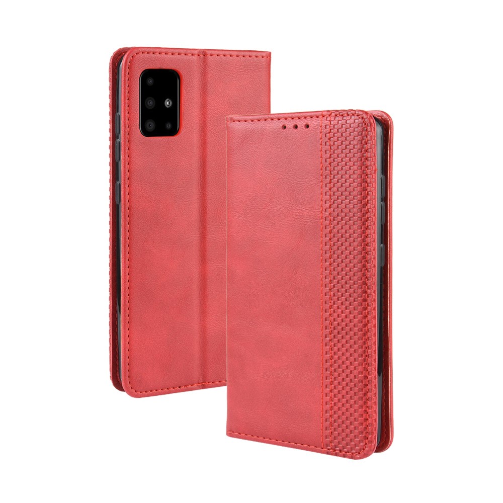 Vintage Style Leather Wallet Phone Case for Samsung Galaxy A71 A715 - Red-7