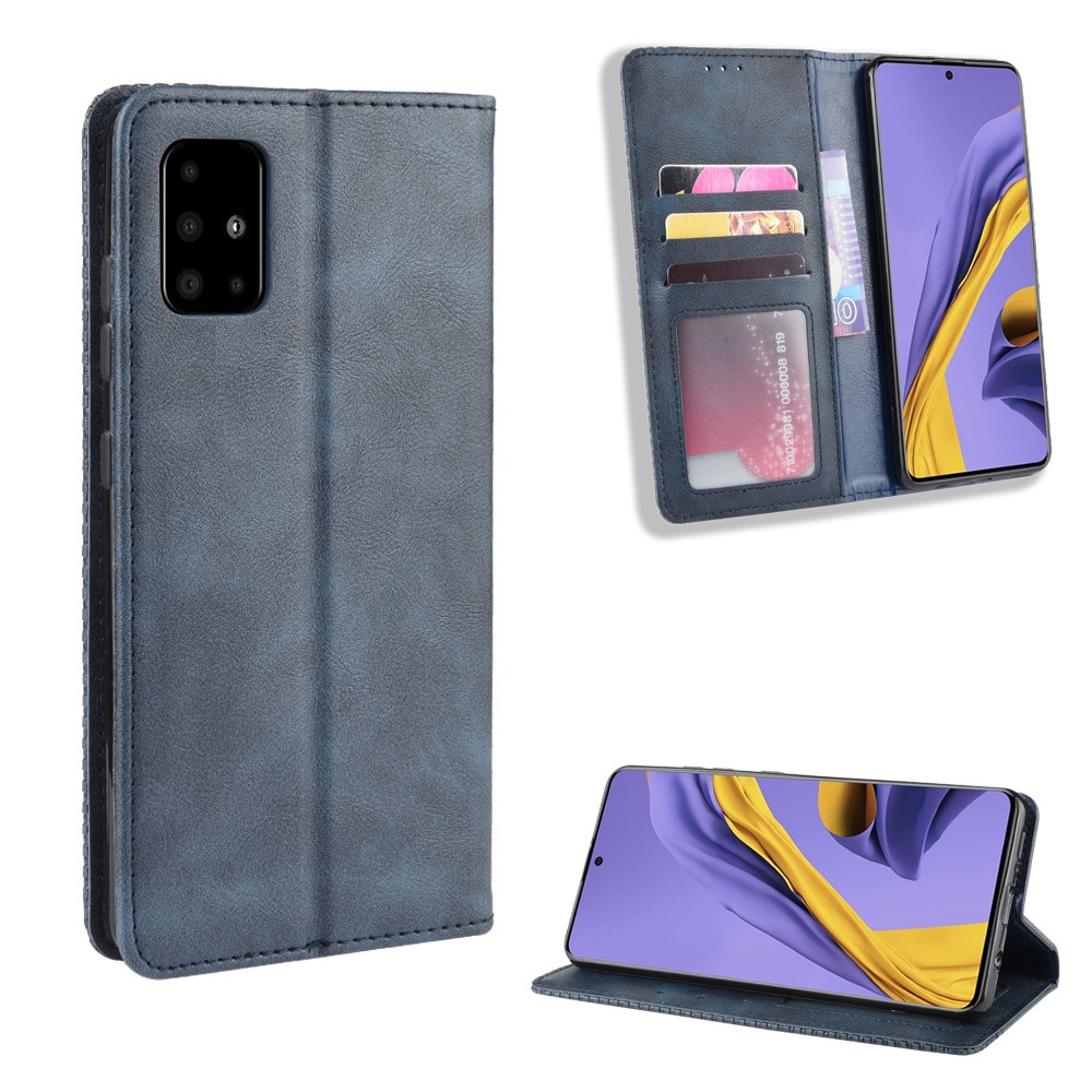 Case de Teléfono de Billetera de Cuero de Estilo Vintage Para Samsung Galaxy A71 A715 - Azul