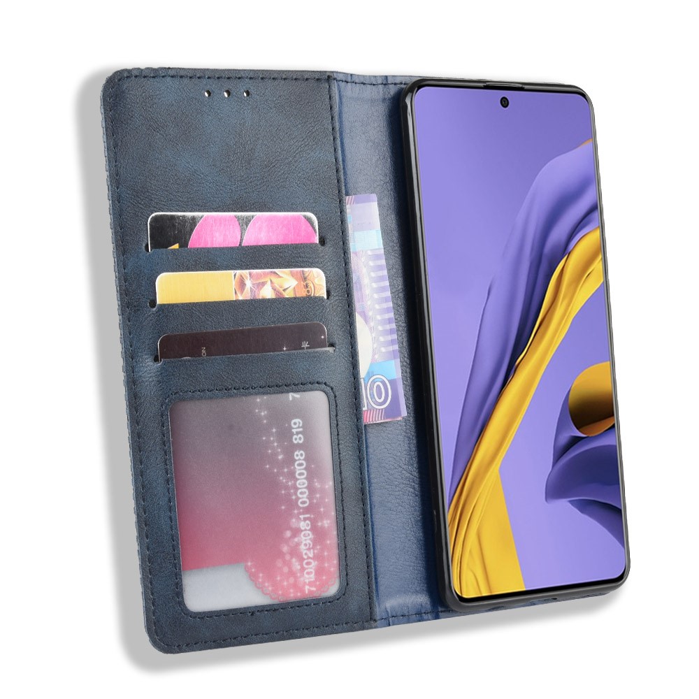 Case de Teléfono de Billetera de Cuero de Estilo Vintage Para Samsung Galaxy A71 A715 - Azul