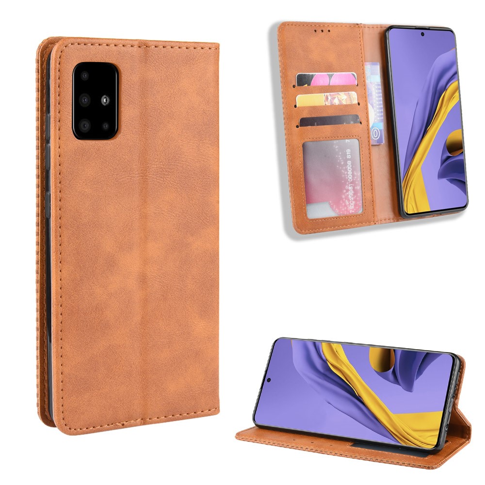Vintage Style Leather Wallet Phone Case for Samsung Galaxy A71 A715 - Brown-1