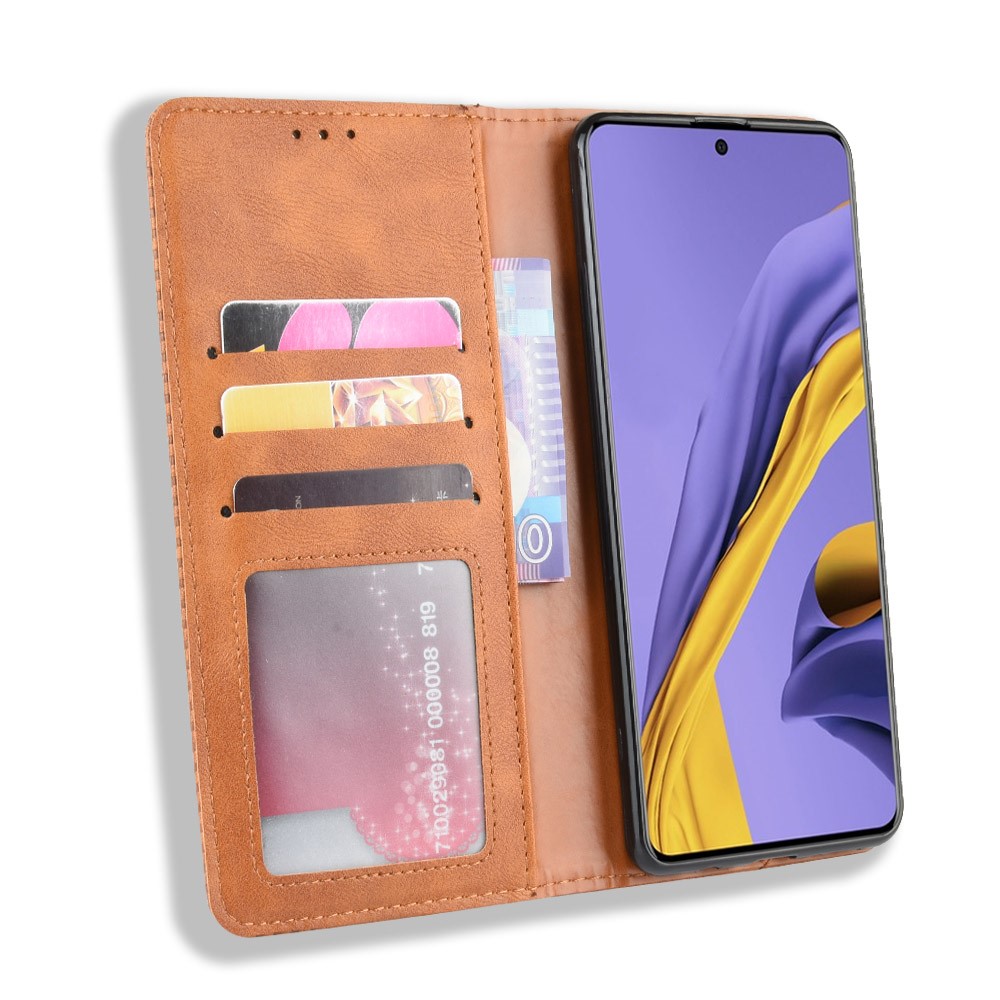 Vintage Style Leather Wallet Phone Case for Samsung Galaxy A71 A715 - Brown-4